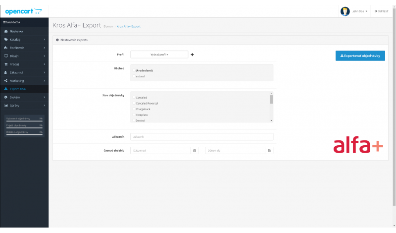 Kros Alfa+ export pre OpenCart – XML export faktúr