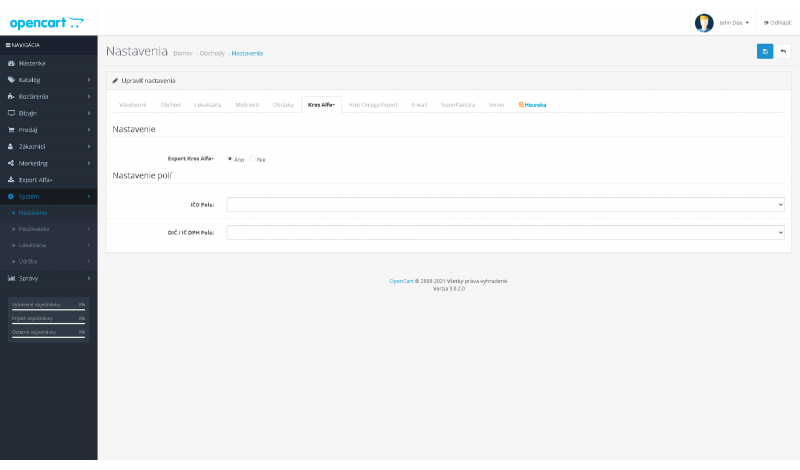 Kros Alfa+ export pre OpenCart – XML export faktúr