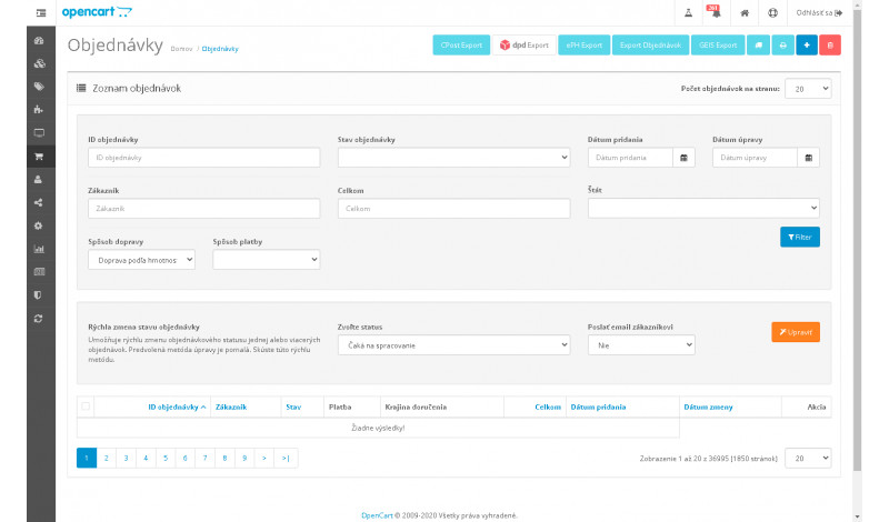 DPD Export (DPD Shipper) 2.x - 3.x DPD Export pre OpenCart – CSV export pre DPD Shipper