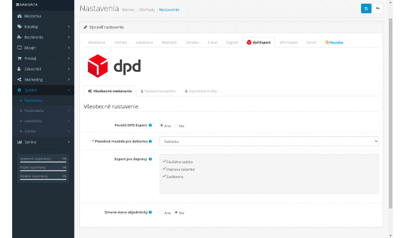 DPD Export (DPD Shipper) 2.x - 3.x DPD Export pre OpenCart – CSV export pre DPD Shipper
