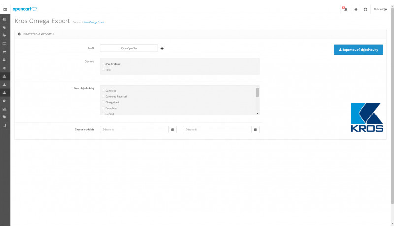 Kros Omega Export pre OpenCart – export objednávok