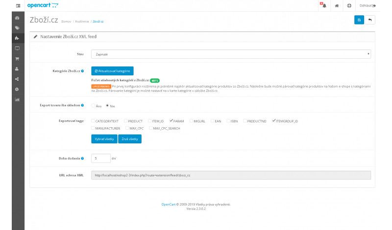 Zbozi.cz XML Feed pre OpenCart – XML export produktov